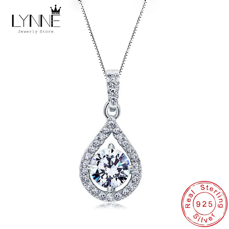 Newest 925 Sterling Silver AAA Zircon Angel Tears Water Drop Pendant Necklace Rhinestone CZ Women Wedding Necklaces Jewelry Gift