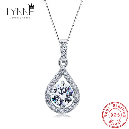 Newest 925 Sterling Silver AAA Zircon Angel Tears Water Drop Pendant Necklace Rhinestone CZ Women Wedding Necklaces Jewelry Gift