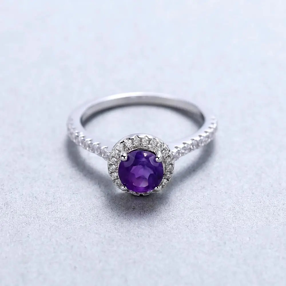 Gem's Ballet 1.84Ct Natural Blue Sapphire Halo Engagement Ring For Women 585 14K 10K 18K Gold 925 Silver Ring Fine Jewelry 925 Sterling Silver Amethyst