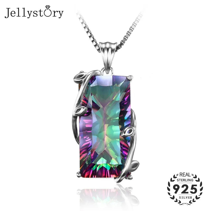 Jellystory Silver 925 Jewelry Necklace with Rectangle Topaz Gemstones Pendants for Women Wedding Engagement Party Gift Wholesale