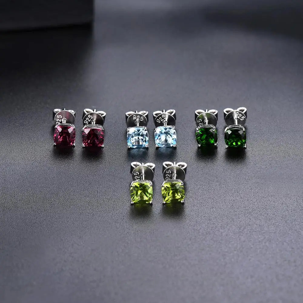 Hutang Cushion 5.0mm Genuine Diopside Stud Earrings 925 Sterling Silver Kid Earrings Korean Earings Gemstone Girls Jewelry 2020