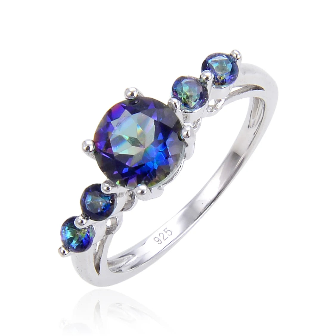 GEM'S BALLET 925 Sterling Silver Ring Natural Mystic Topaz Three Stone Birthstone Wedding Band Rings For Women Fine Jewelry