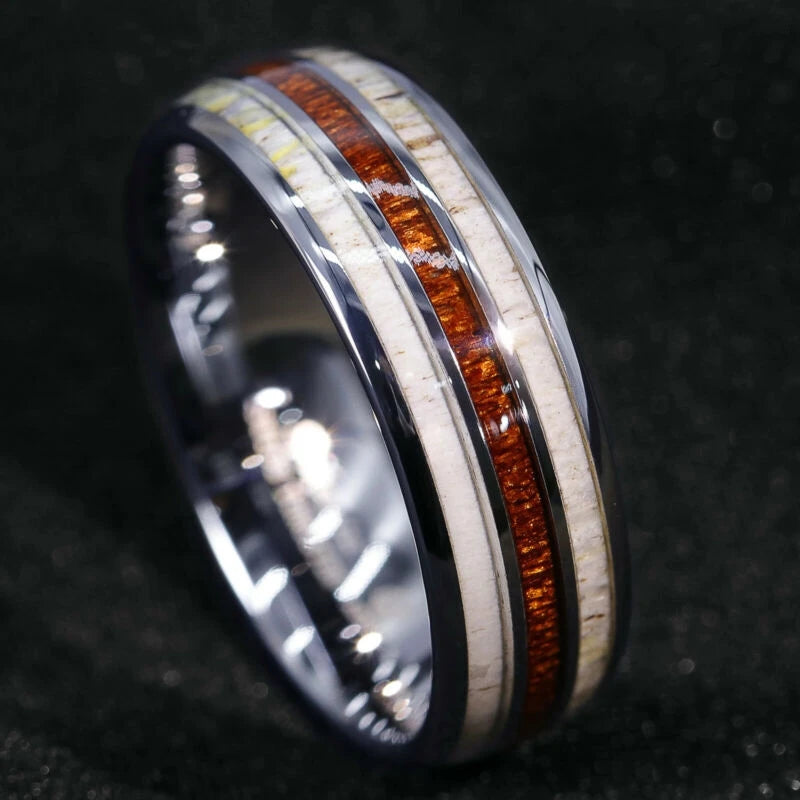 2025 Trendy 8mm Black Titanium Wedding Stainless Steel Rings For Men Inlay Colorful Abalone Shell Ring Men Wedding Band Jewelry