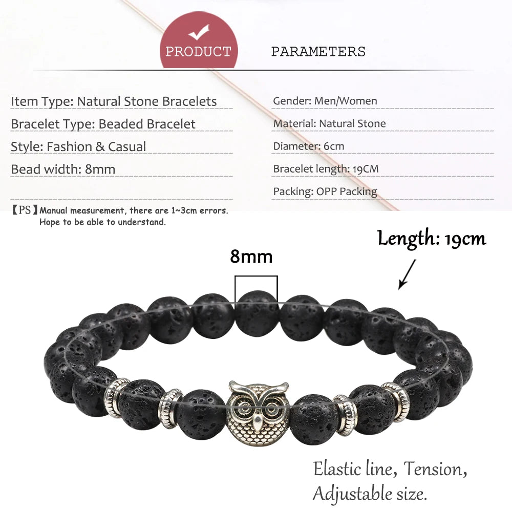 Handmade Yoga Owl Natural Stone Beaded Strand Charm Bracelets Men Women Jewelry Bracelet Bangles Buddha Best Gift Pulsera Hombre
