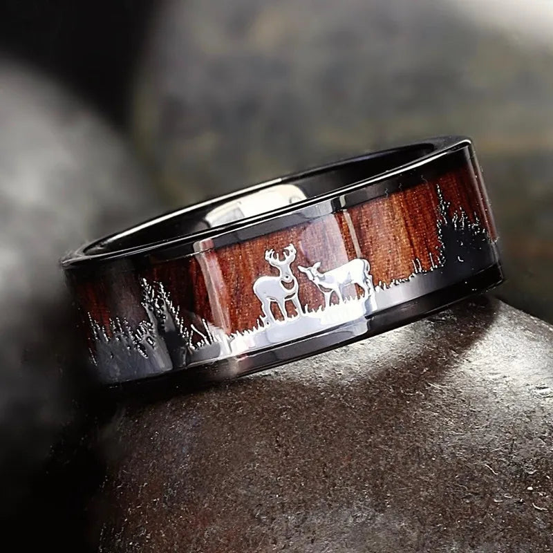 2025 Trendy 8mm Black Titanium Wedding Stainless Steel Rings For Men Inlay Colorful Abalone Shell Ring Men Wedding Band Jewelry