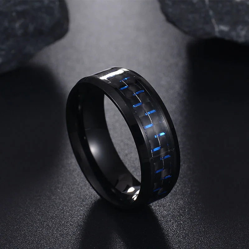 Punk Titanium Steel Black Carbon Fiber Mens Rings Fashion Red Blue Green Ring Anel Masculino Jewelry Wholesale