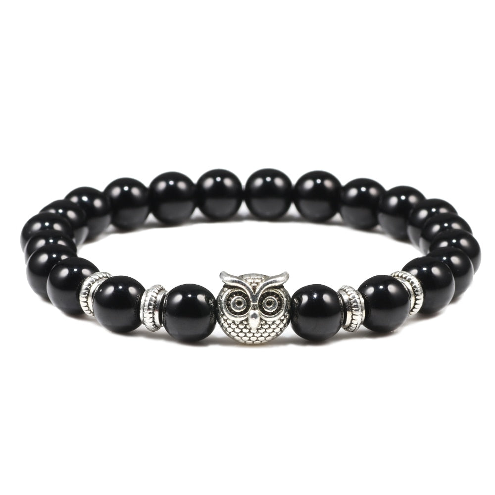 Black Lava Tiger Eye Weathered Stone Bracelets Bangles Classic Owl Beaded Natural Charm Bracelet for Women and Men Yoga Jewelry Black Light Owl CHINA