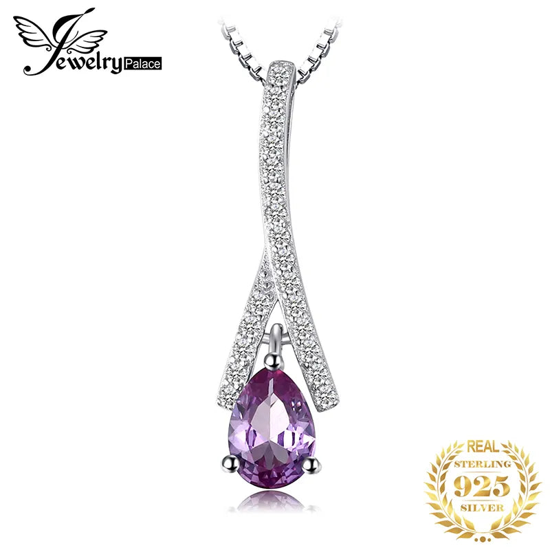 JewelryPalace Pear Created Alexandrite Sapphire 925 Sterling Silver Pendant Necklace for Women No Chain Yellow Rose Gold Plated