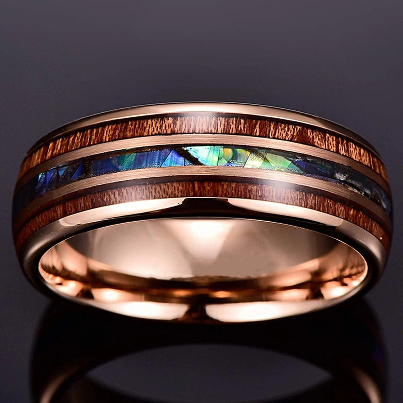2025 Trendy 8mm Black Titanium Wedding Stainless Steel Rings For Men Inlay Colorful Abalone Shell Ring Men Wedding Band Jewelry