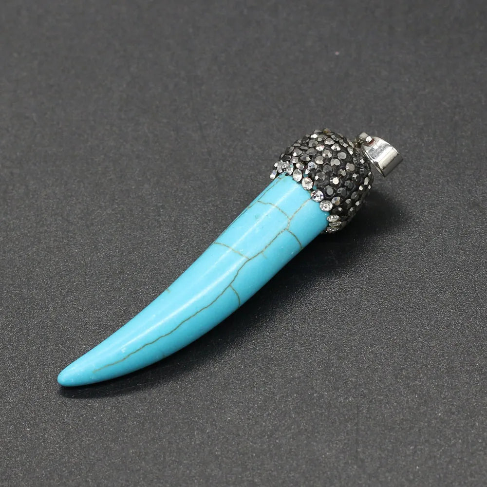 Natural Stone Pendant wolf's tooth shape inlaid with Crystal for Women Jewelry Making Necklace Accessories Reiki Healing Gift