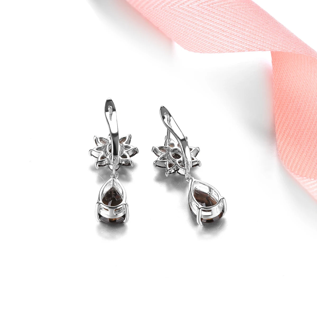 Natural Smoky Quarts Sterling Silver Drop Earrings 8.2 Carats Crystal Pear Cut Classic Style Jewelry New Year Gifts