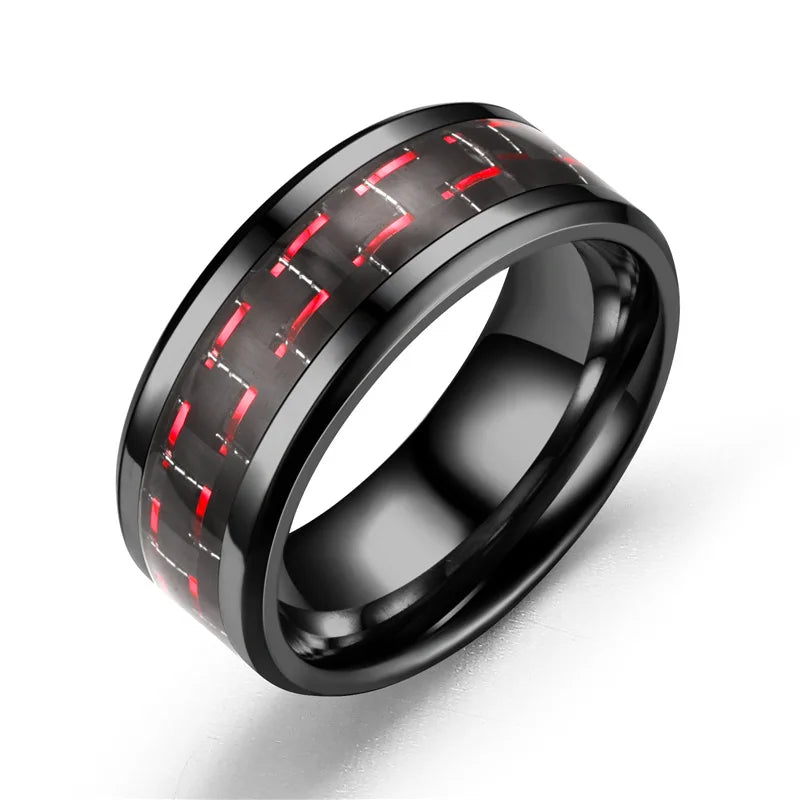Fashion 8mm Black Stainless Steel Dragon Rings For Men Women Inlaid Blue Carbon Fiber Men Rings Punk Wedding Band Jewelry Gifts