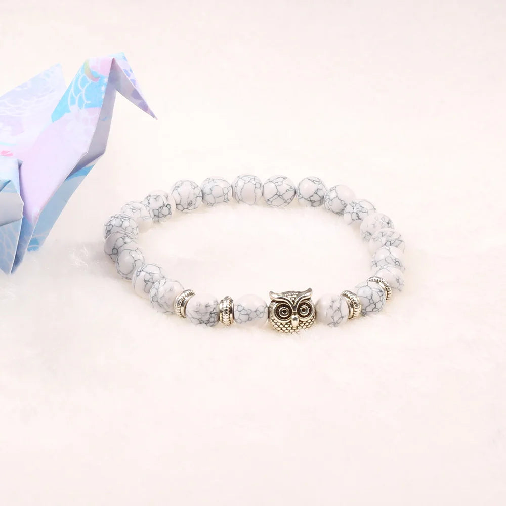 Handmade Yoga Owl Natural Stone Beaded Strand Charm Bracelets Men Women Jewelry Bracelet Bangles Buddha Best Gift Pulsera Hombre