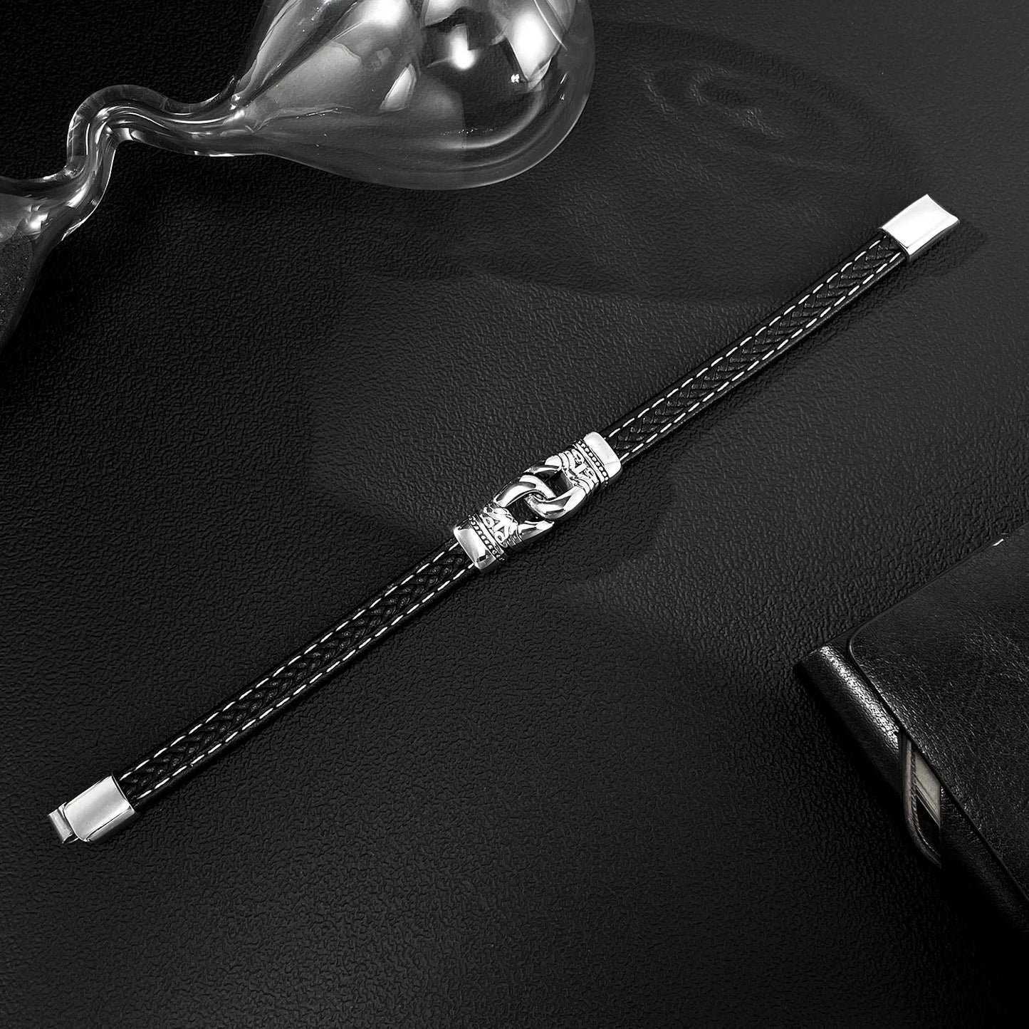 Personality Wristband Leather Bracelets Punk Style Black Bracelet Man Retro Stainless Steel Yiwu Jewelry Wholesale ALN25122887