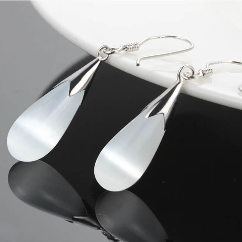 Bague Ringen Elegant Female Fashion Jewelry Fine Earrings For Women With Cat&#39;s Eye Stone Water-drop Shape Ear-drops