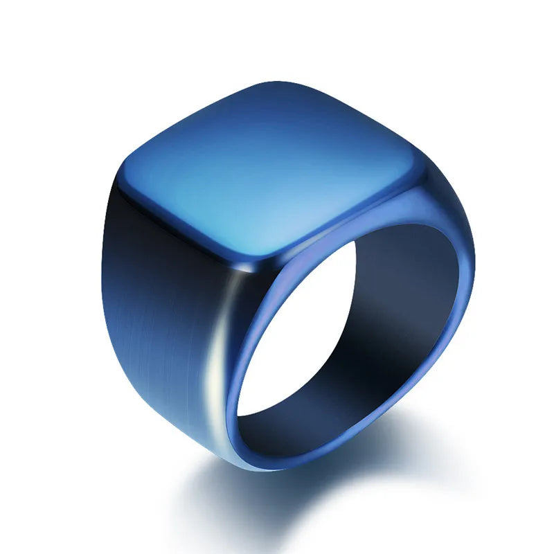 Fashion Men Black Smooth Stainless Steel Rings Glossy Signet Square Finge Rings Hiphop Punk Male Wedding Party Jewelry Wholesale