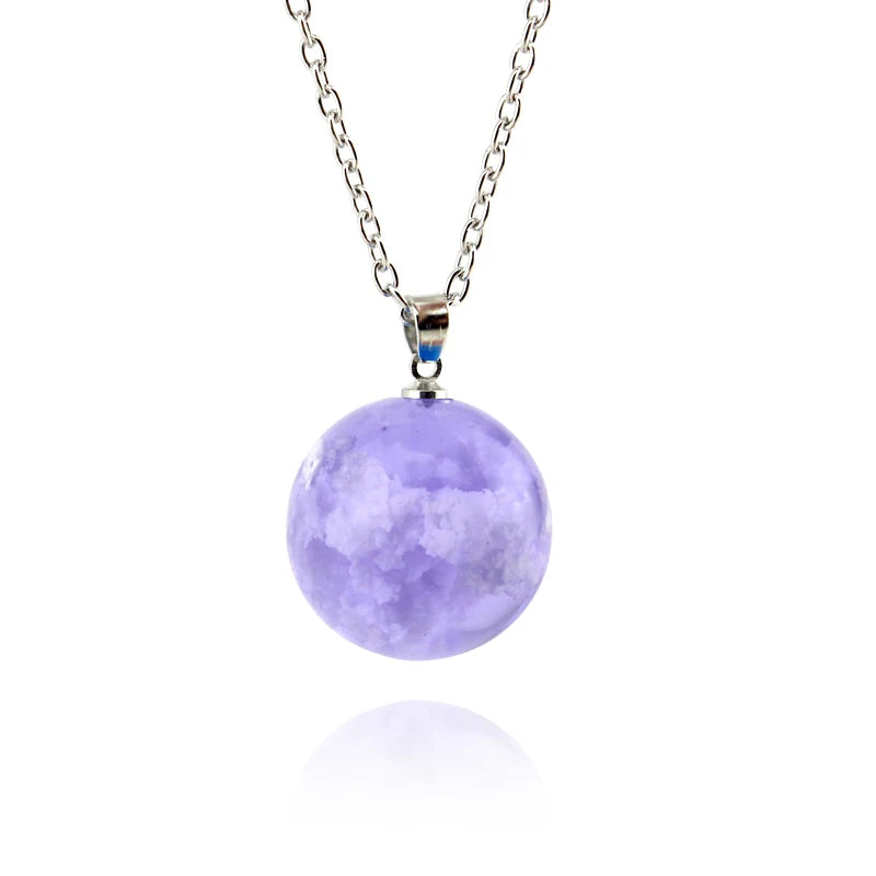 Transparent Resin Rould Ball Moon Pendant Necklace Women Blue Sky White Cloud Chain Necklace Fashion Jewelry Gifts Accessories purple