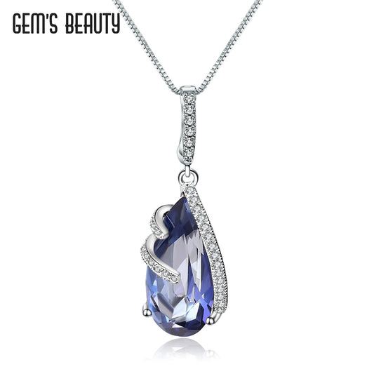 Gem's Beauty 17.8Ct Natural Iolite Blue Mystic Quartz Vintage Pendant Necklaces 925 Sterling Sliver Necklaces Women Fine Jewelry Blue Mystic Quartz 925 Sterling Sliver 45cm | CHINA