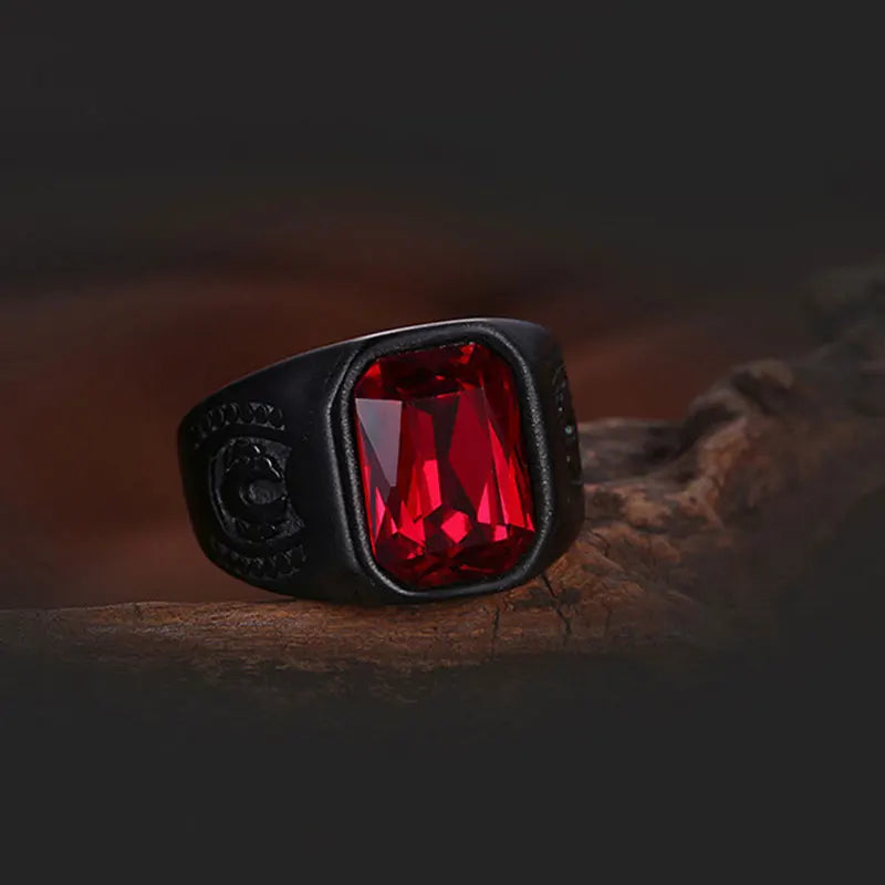 Fashion Red Stone Crystal Black Finger Rings For Men Women Gothic Punk Wedding Ring Party Jewelry Wholesale