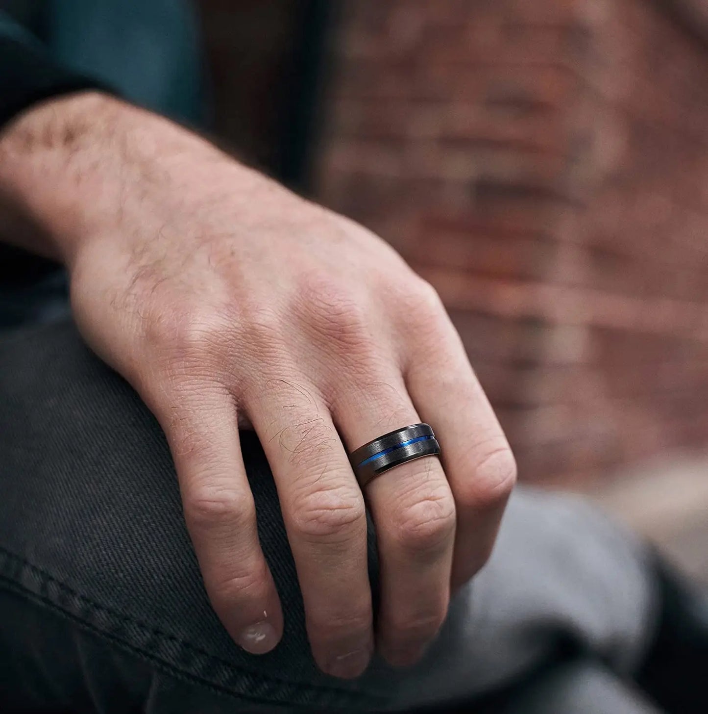 Classic Men's 8mm Black Tungsten Wedding Rings Double Groove Beveled Edge Brick Pattern Brushed Stainless Steel Rings For Men