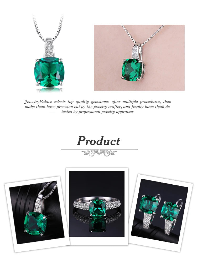 JewelryPalace Green Simulated Nano Emerald Created Ruby Ring 925 Sterling Silver Gemstone Solitaire Engagement Rings for Women