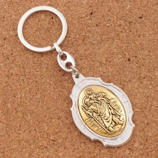 1Pcs St. Christopher Medal Keychain Patron Saint Of Travelers and Motorists 2Inches Large Auto Car Protection Key Ring K1741