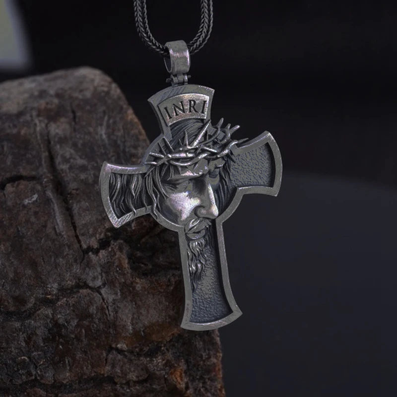 Celtic Cross Crown of Thorns Jesus Head Men Pendant Necklace Fashion Punk Hip Hop Necklace Religious Party Jewelry Accessories