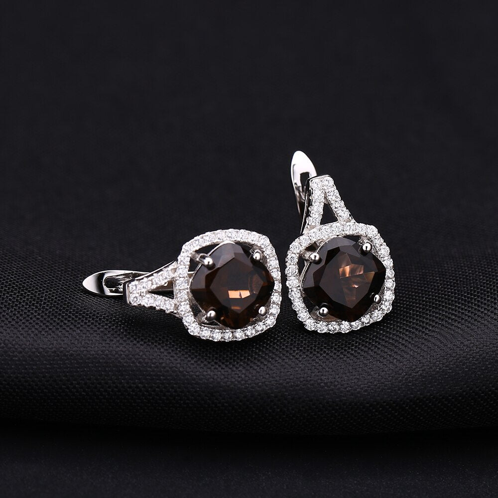 GEM&#39;S BALLET 925 Sterling Silver Earrings Ring Pendant Set Jewelry Natural Geometric Smoky Quartz Jewelry Set For Women Wedding