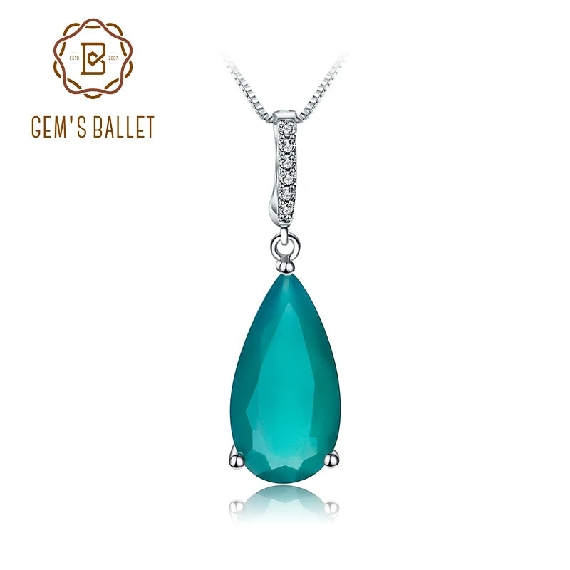 Gem's Ballet 7.89Ct Natural Green Agate Gemstone Pendant 925 sterling Silver Necklaces&Pendants For Women Fine Jewelry CHINA