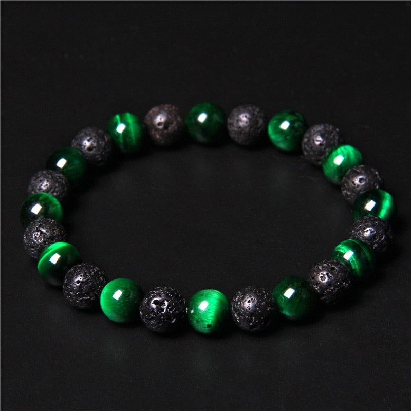 Newst Men Bracelet Black Lava Healing Balance Beads Reiki Buddha Prayer Natural Tiger Eye Stone Bracelet for Women Men Jewelry Green