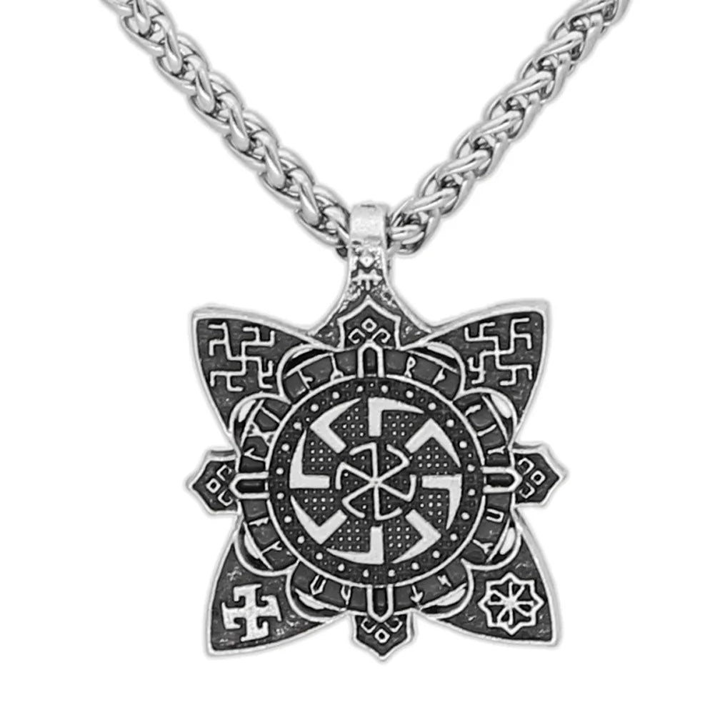 Slavic Kolovrat Wheel Amulet Pagan Pendant Necklace Viking Runes Star Of Russia Pentagram Talisman Vintage Jewelry Necklace