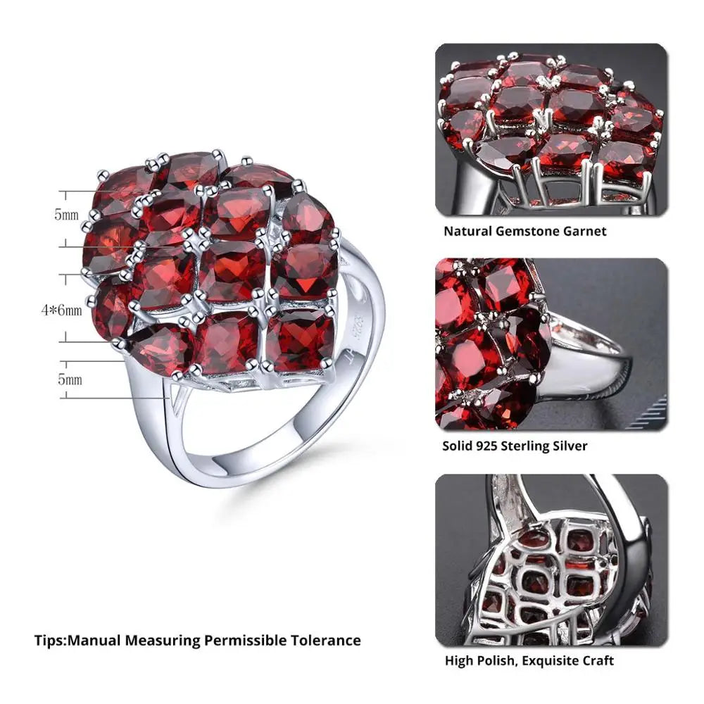 Natural Garnet Sterling Silver Rings Women Wedding Engagement 9.12 Carats Natural Gemstone Fine Jewelry Design Classic Style