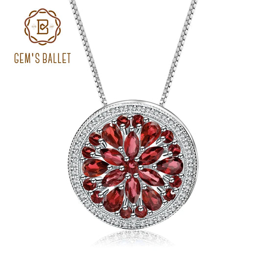 GEM'S BALLET 925 Sterling Silver Natural Red Garnet Gemstone Pendant Necklace For Women Wedding Fine Jewelry CHINA