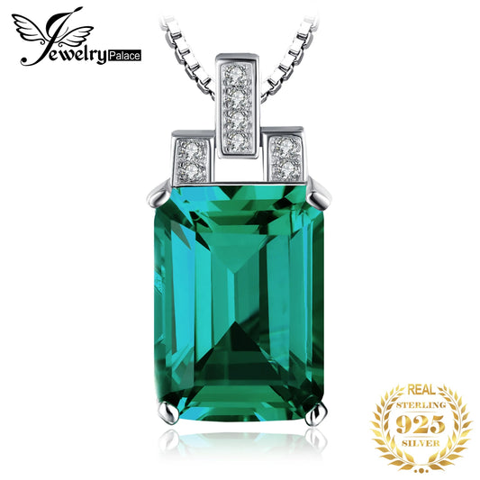 JewelryPalace 6ct Simulated Nano Emerald 925 Sterling Silver Pendant Necklace for Women Statement Gemstone Choker No Chain Default Title