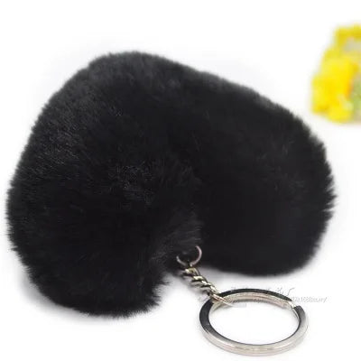 Fluffy pompom Keychain Gifts for Women Soft Heart Shape Pompon Fake Rabbit Key Chain Ball Car Bag Accessories Key Ring HJ-3