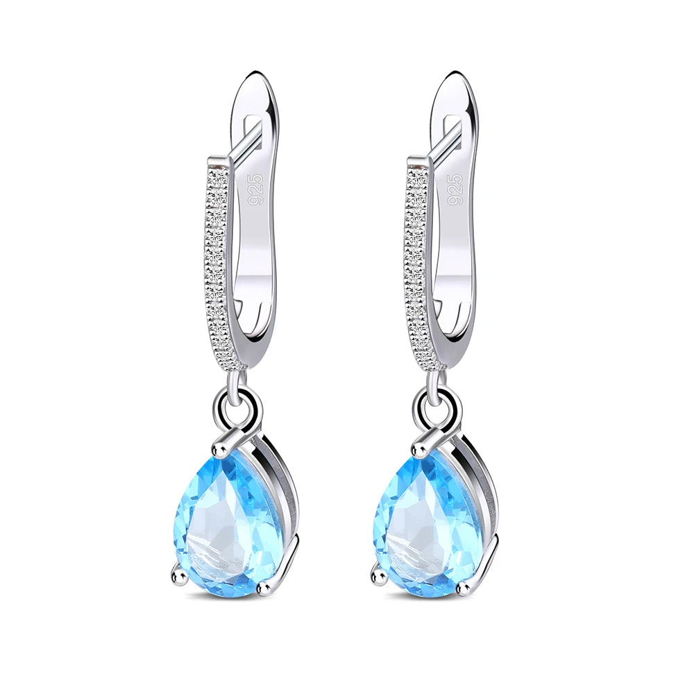 Gem's Ballet Natural Sky Blue Topaz Earrings Genuine 925 Sterling Silver Fine Jewelry 7x10mm Drop Earring For Women Fashion Swiss Blue Topaz CHINA
