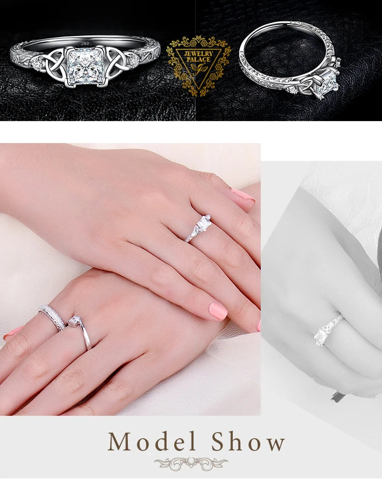 JewelryPalace 925 Sterling Silver Engagement Ring for Woman Celtic 5A CZ Simulated Diamond Ring