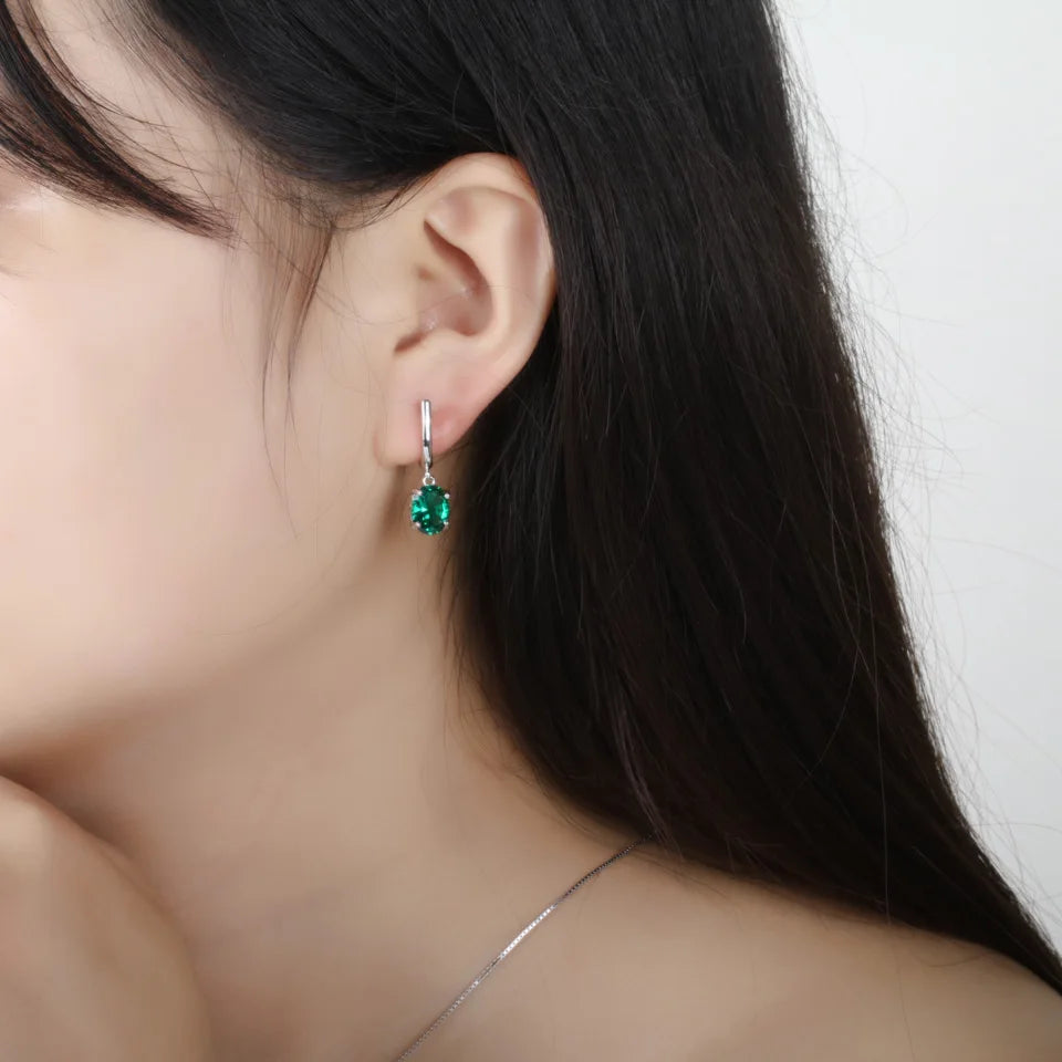 UMCHO Emerald Gemstone Long Clip Earrings for Women Genuine 925 Sterling Silver Korea Earrings Fashion Wedding Fine Jewelry Gift