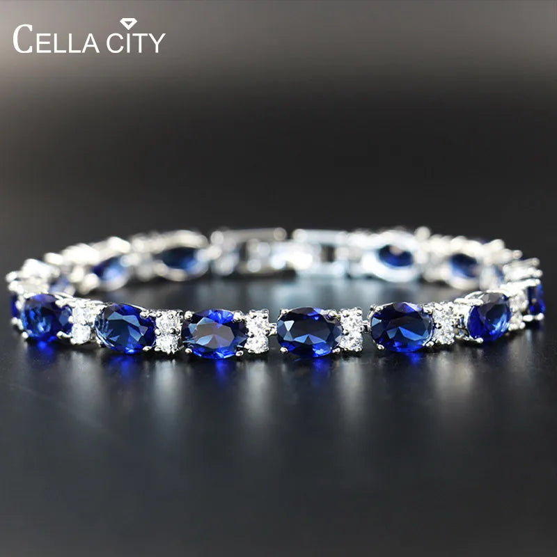 Cellacity Sapphire Bracelet for Women Geometry Silver 925 Jewelry Delicate Gemstones High Quality Fine Jewelry Anniversary Gifts