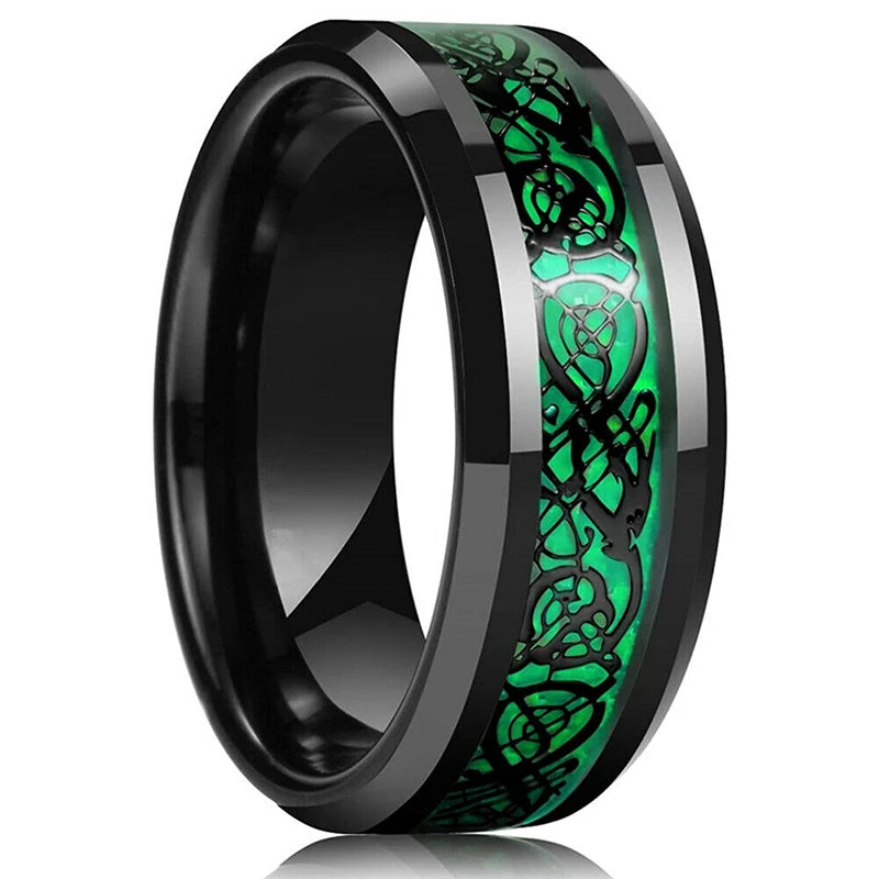 48 styles Fashion 8mm Celtic Dragon Stainless Steel Ring For Men Women Inlay carbon fibre Wedding Band Jewelry Anniversary Gifts