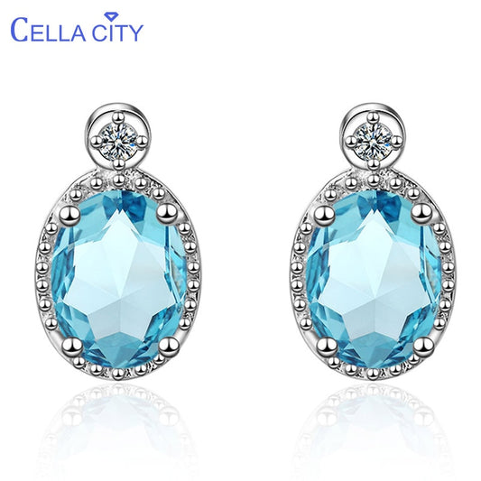 Cellacity Classic Silver 925 Earrings For Women With Oval Aquamarine Shaped Gemstones Jewerly Engagement Party Gift Wholesale