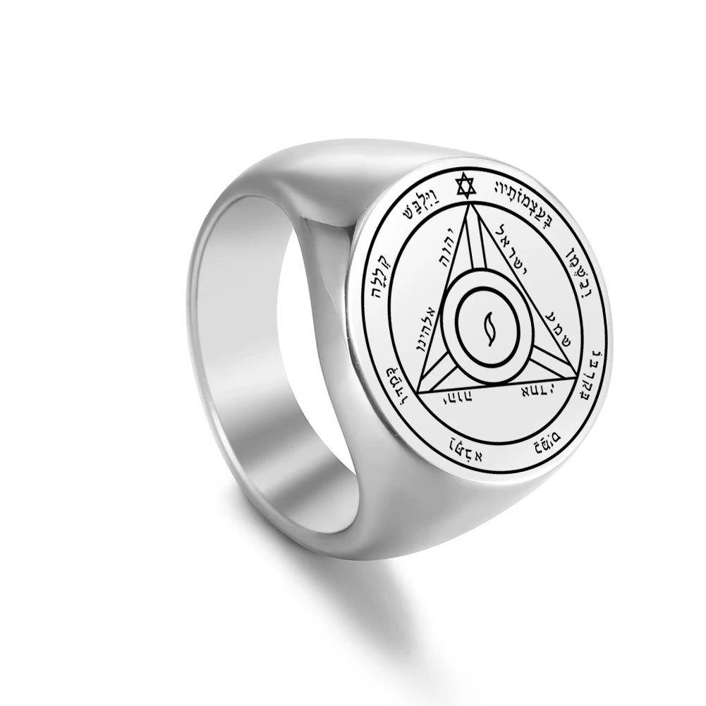 Dawapara Solomon Rings for Men Talisman Key of Solomon Amulet Punk Ring Stainless Steel Jewelry