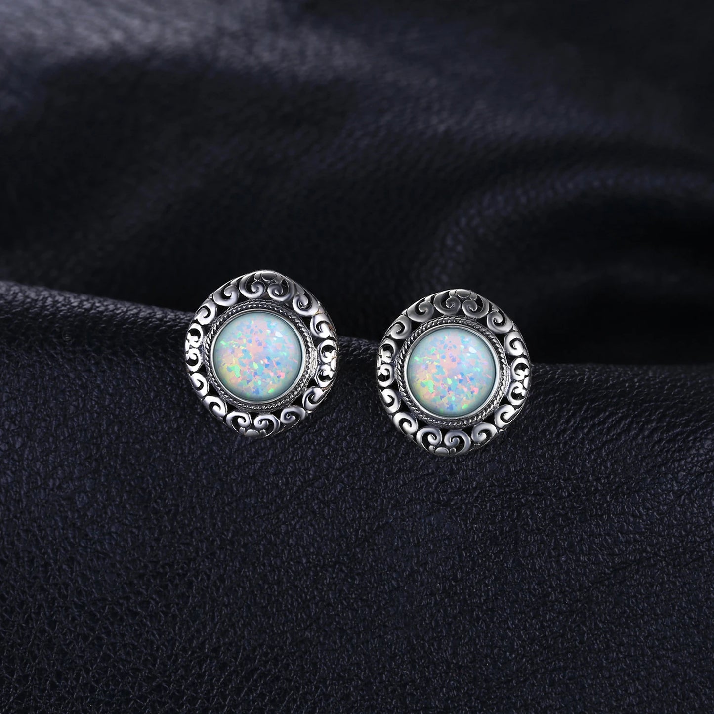 JewelryPalace Vintage 2.5ct Cabochon Created Opal 925 Sterling Silver Stud Earrings for Women Hollow Heart Gemstone Earrings