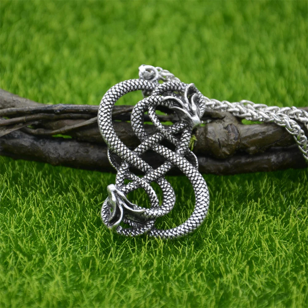 Norse Loki Double Dragon Goth Ouroboros Scandinavian Pendant Viking Mens Necklace Gothic Accessories Halloween Jewelery