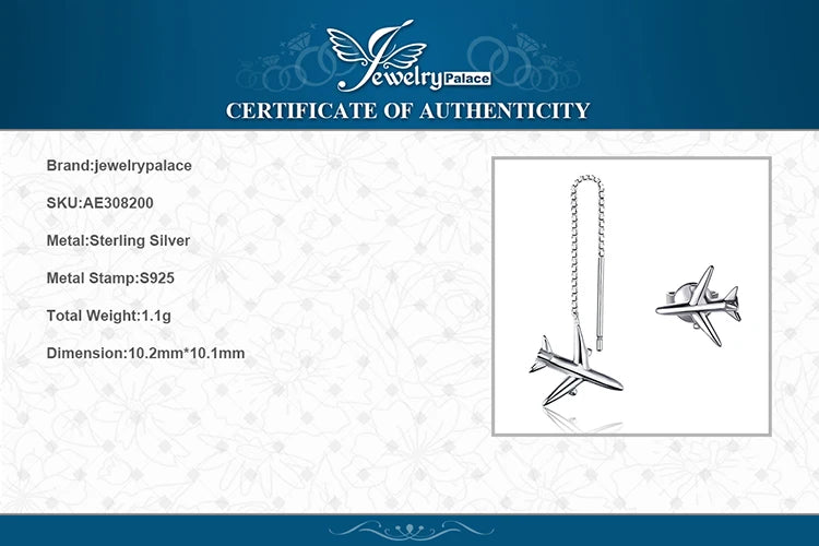 JewelryPalace Airplane 925 Sterling Silver Drop Dangle Earrings Cute Long Thread Earrings for Women Girl Fashion Jewelry