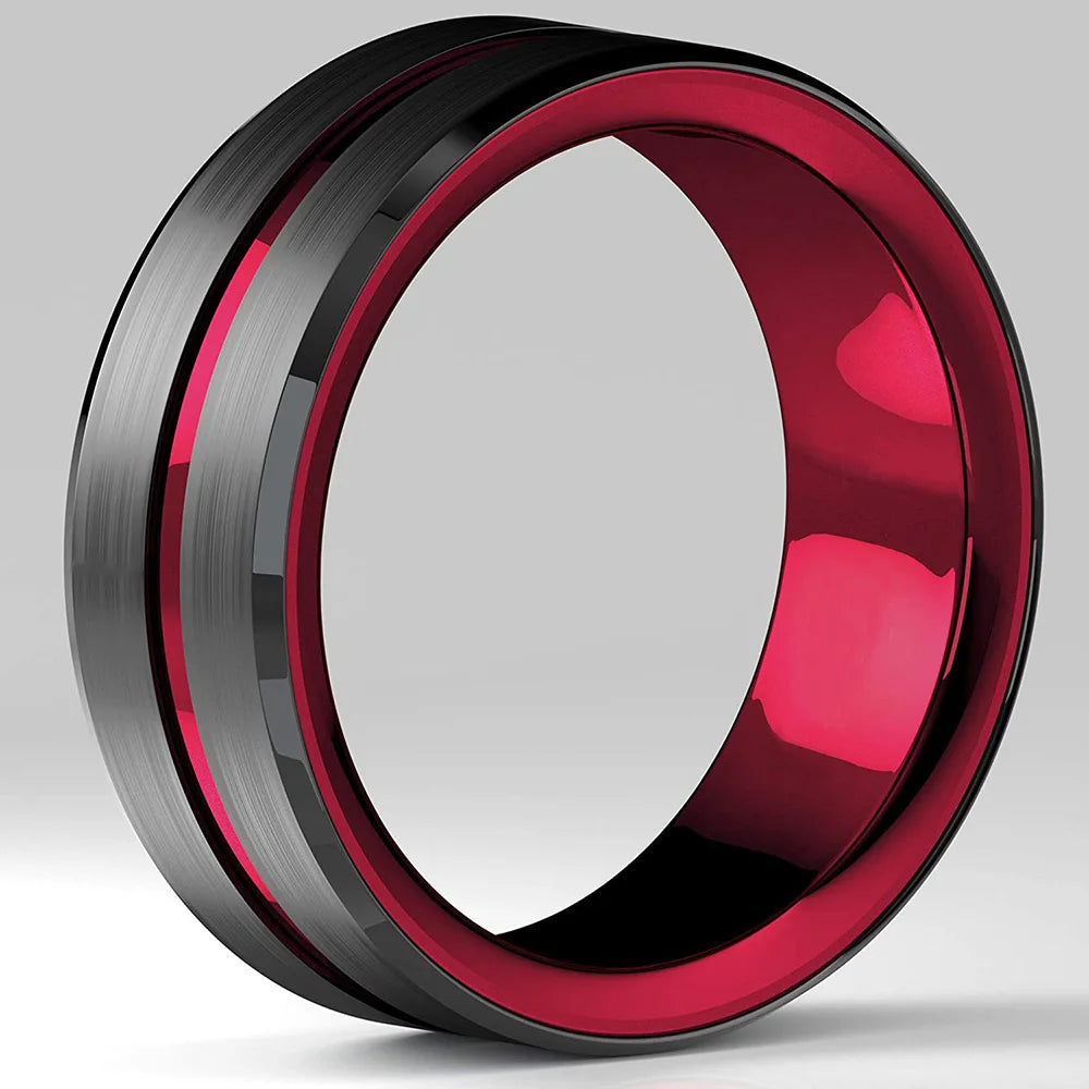 Fashion 8mm Black Polished Finish Tungsten Wedding Ring For Men Inlaid Zirconia Stainless Steel Engagement Ring Men Wedding Band