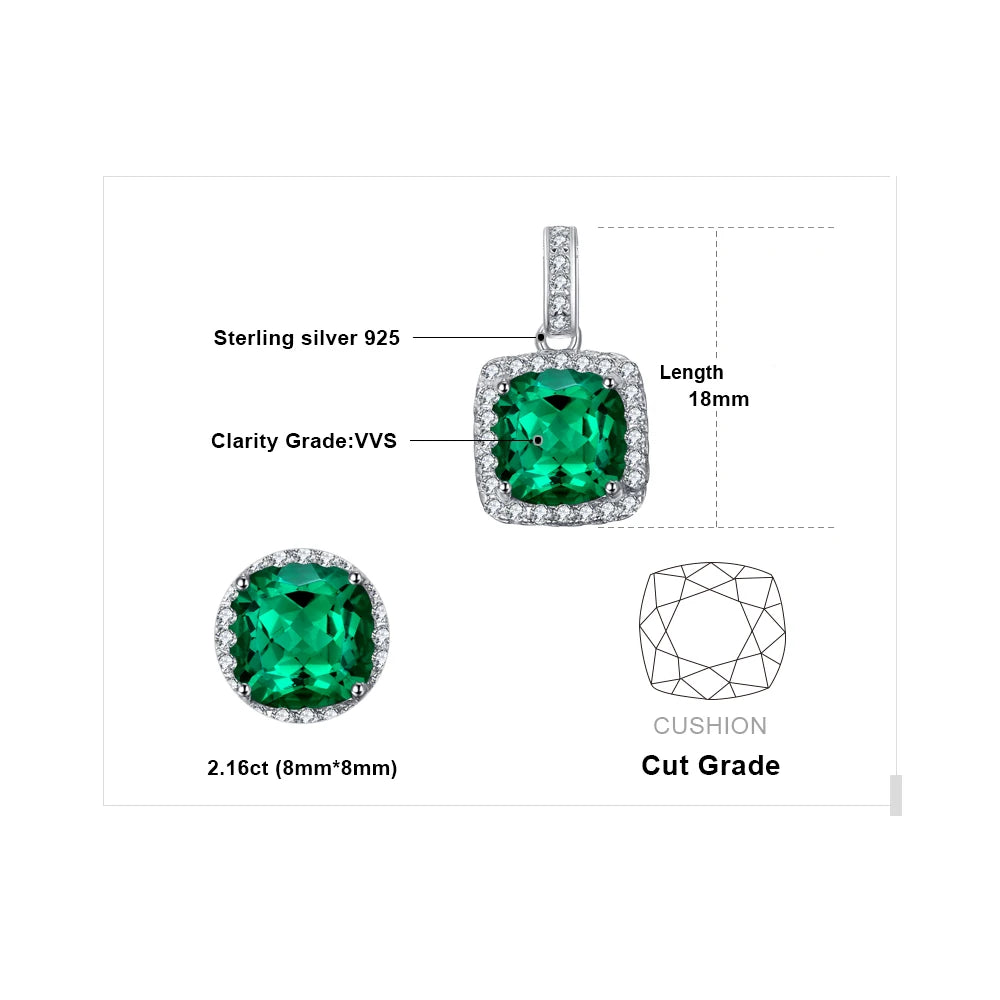 JewelryPalace Square Simulated Nano Emerald 925 Sterling Silver Pendant Necklace Gemstone Statement Necklace Women Without Chain