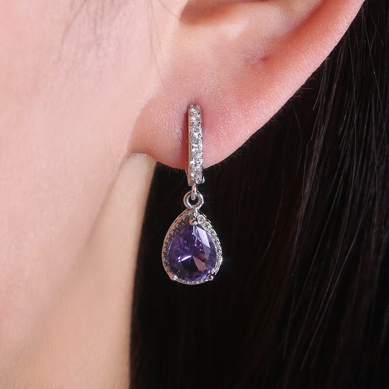 Cellacity Silver 925 Jewelry with Gemstones Water Drop Shaped Earrings for Women Amethyst Female Ear drops Anniversary Gifts