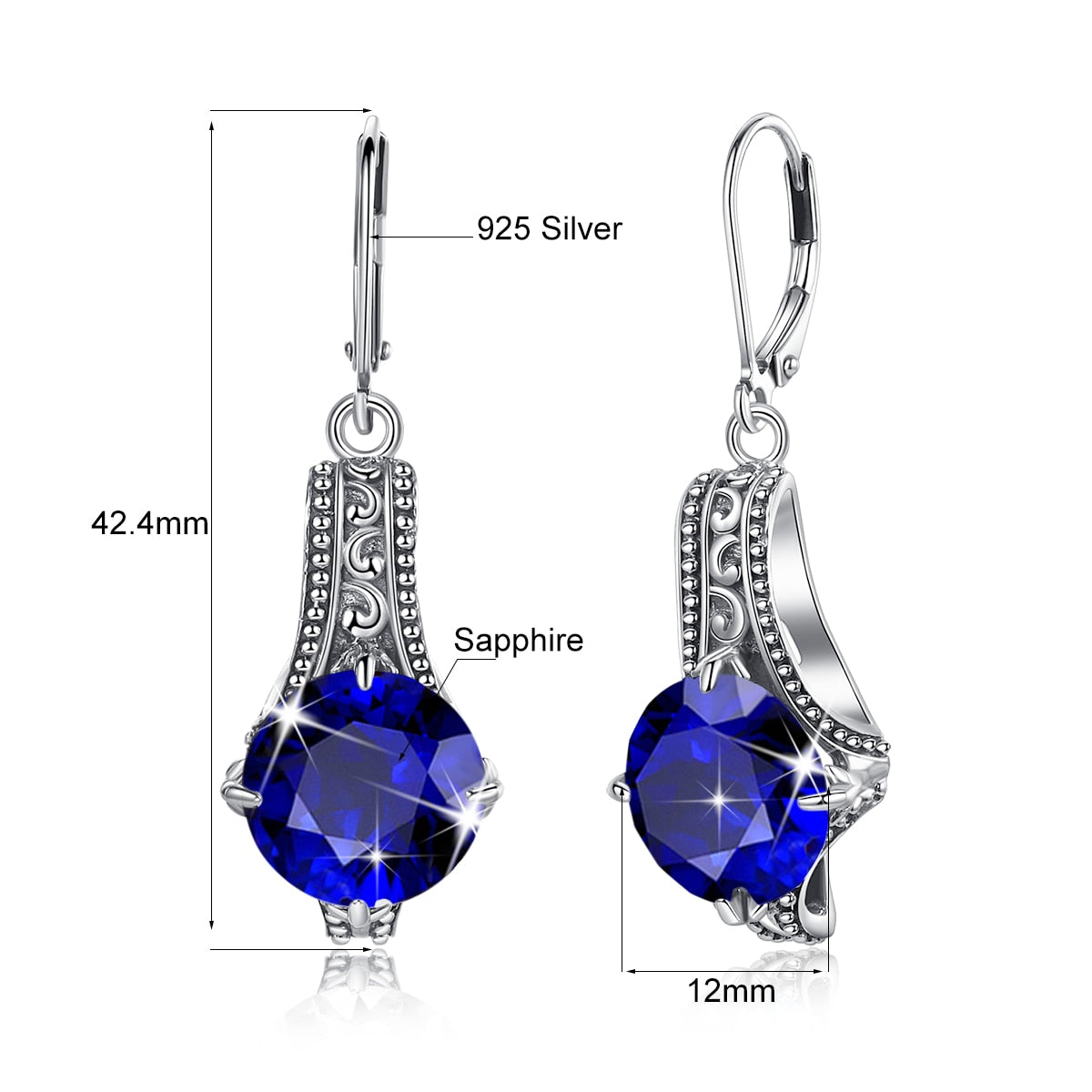 Szjinao High Quality Sterling Silver 925 Drop Earrings For Woman Sapphire Lever Backs Earring Anniversary Party Fine Jewelry