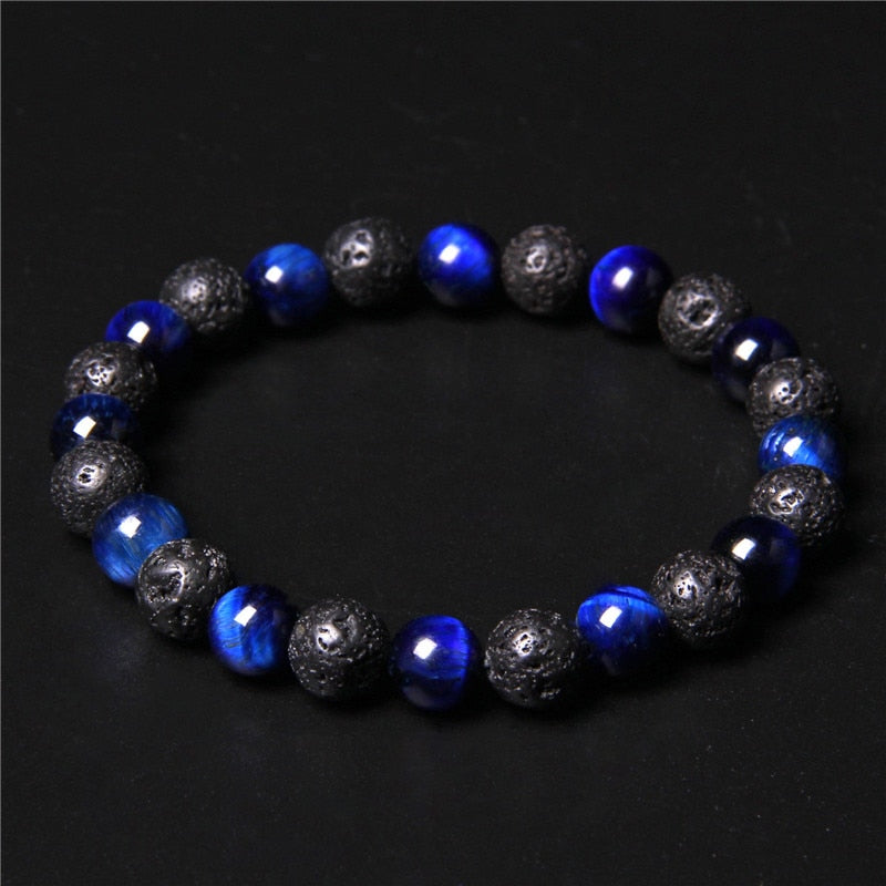 Newst Men Bracelet Black Lava Healing Balance Beads Reiki Buddha Prayer Natural Tiger Eye Stone Bracelet for Women Men Jewelry Blue 1